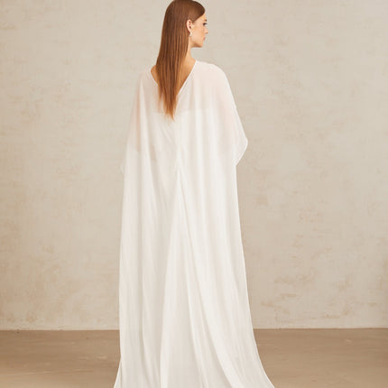 Léonie White Tulle Cape & Dress Set for special occasions with off-the-shoulder silhouette and rear lace-up fastening
