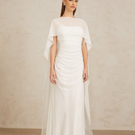 Leonie White Tulle Cape Dress Set