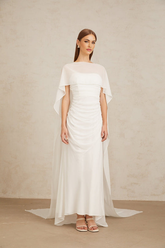 Leonie White Tulle Cape Dress Set
