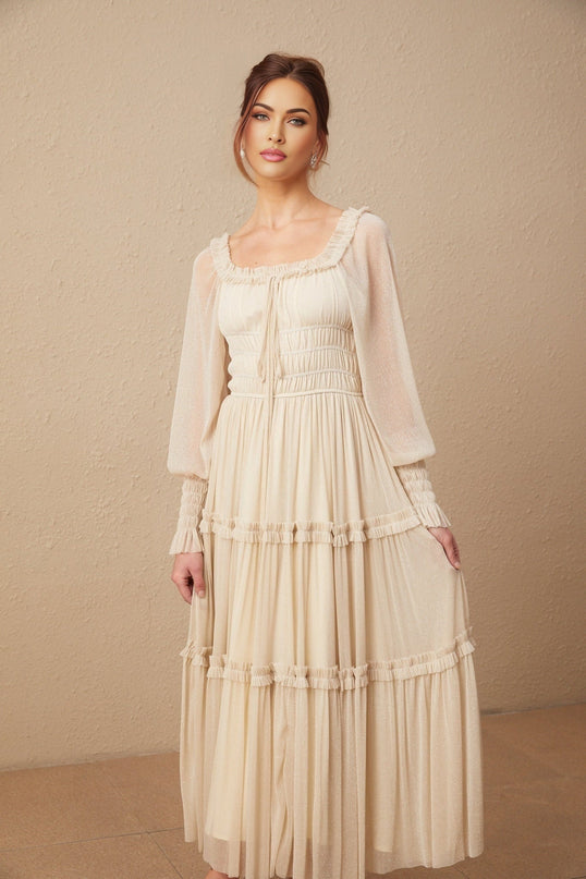 Leslie Metallic Threading Midi Dress in stunning Neutrals