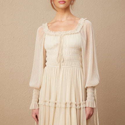 Leslie Metallic Threading Midi Dress in Neutrals