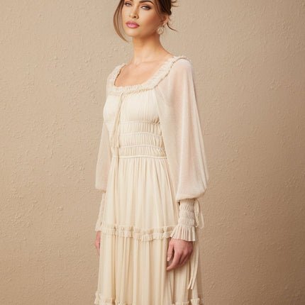 Leslie Metallic Threading Midi Dress in stunning Neutrals