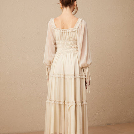 Leslie Metallic Threading Midi Dress in Neutrals