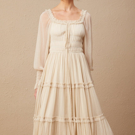 Leslie Metallic Threading Midi Dress in stunning Neutrals
