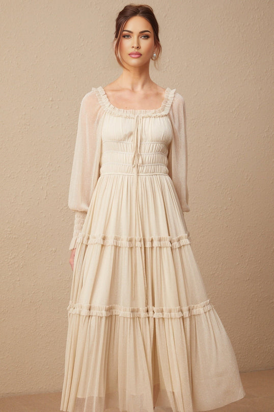 Leslie Metallic Threading Midi Dress in stunning Neutrals
