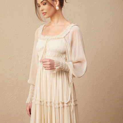 Leslie Metallic Threading Midi Dress in stunning Neutrals