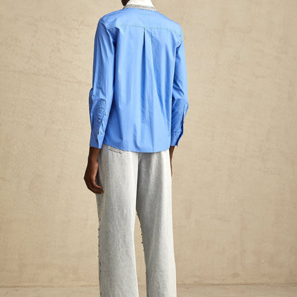 Lesly Blue Rhinestone Block Embellished & Chic Shirt