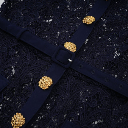 Lesly Floral Midi Dress in Dark Blue & White