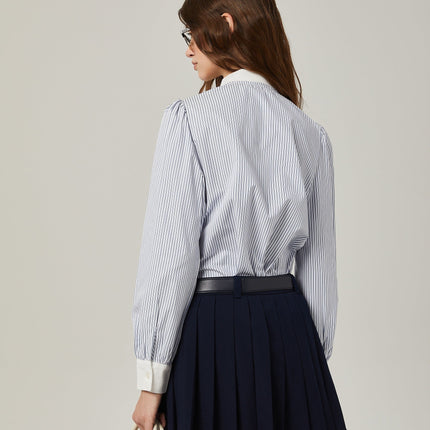 Lesly Navy Blue A-Line Embroidered Pleated Mini Skirt