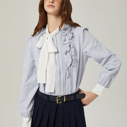 Lesly Navy Blue A-Line Embroidered Pleated Skirt