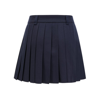 Lesly Navy Blue A-Line Embroidered Pleated Skirt