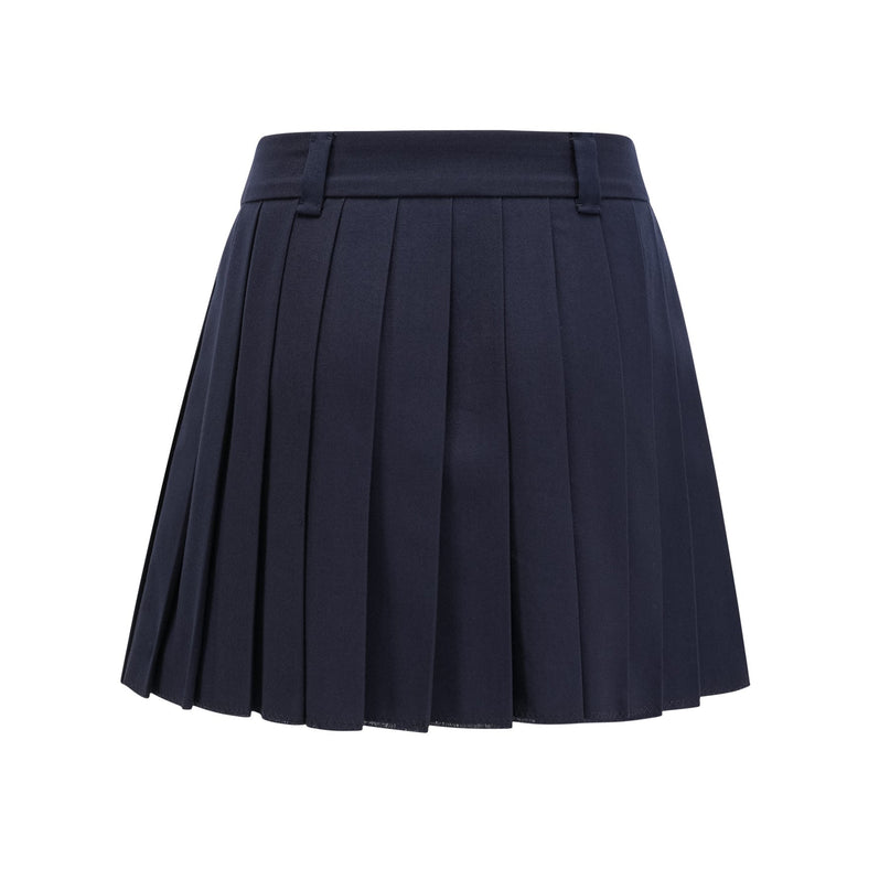 Lesly Navy Blue A-Line Embroidered Pleated Skirt