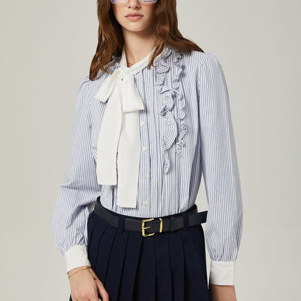 Lesly Navy Blue A-Line Embroidered Pleated Skirt