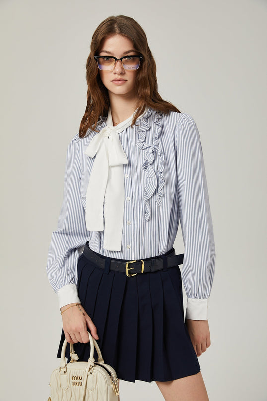 Lesly Navy Blue A-Line Embroidered Pleated Skirt