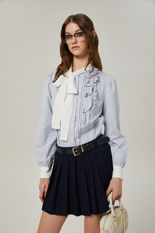 Lesly Navy Blue A-Line Embroidered Skirt