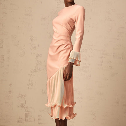 Lesly Pink Ruched Midi Dress