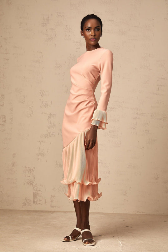 Lesly Pink Ruched Midi Dress