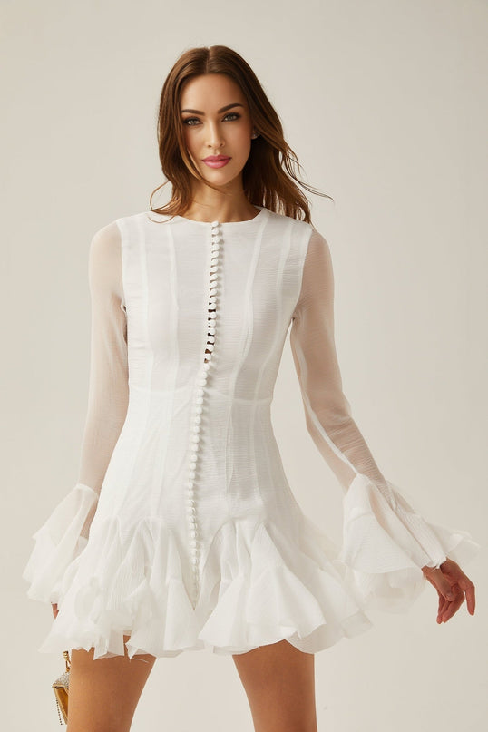 Letizia White Flared Sleeve Mini Dress