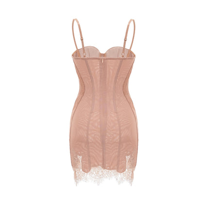 Lexi Pink Mini Dress with Spaghetti Straps and Lace Hem