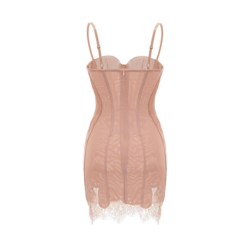 Lexi Pink Mini Dress with Spaghetti Straps and Lace Hem