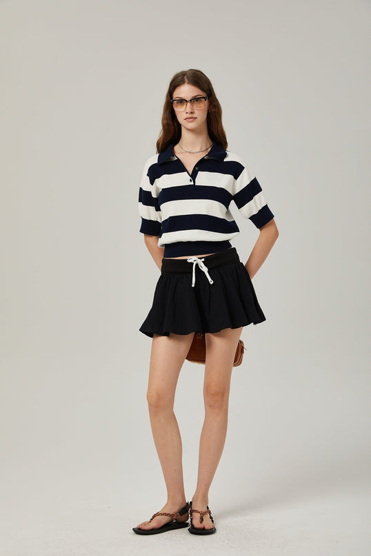 Lia Black Pleated High-Waisted Mini Dress