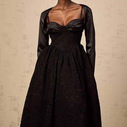 Lia Black Satin Top and Dress Panelled Set