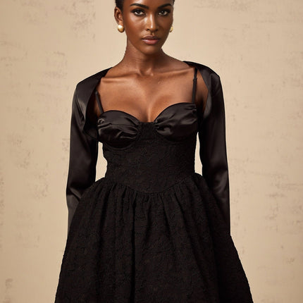 Lia Black Satin Top and Dress Panelled Set