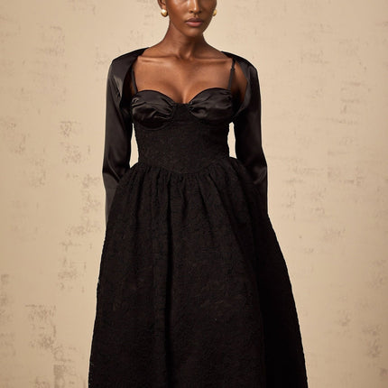 Lia Black Satin Top and Dress Panelled Set