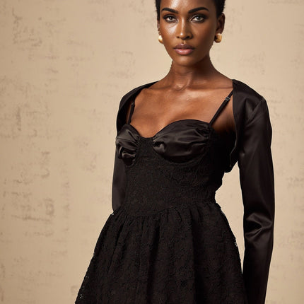Lia Black Satin Top and Dress Panelled Set