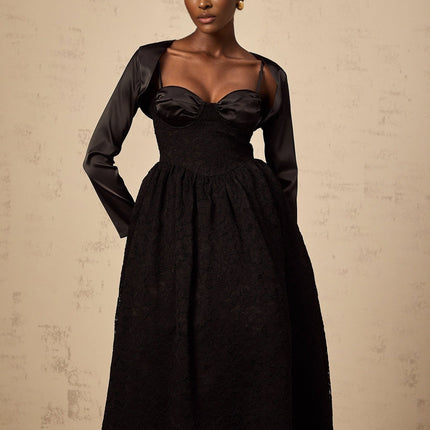 Lia Black Satin Top and Dress Panelled Set