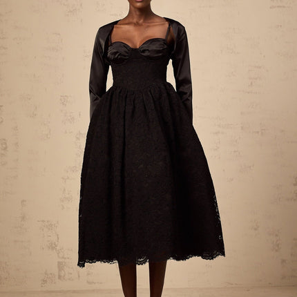 Lia Black Satin Top and Dress Panelled Set