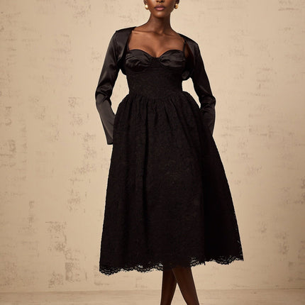 Lia Black Satin Top and Dress Panelled Set