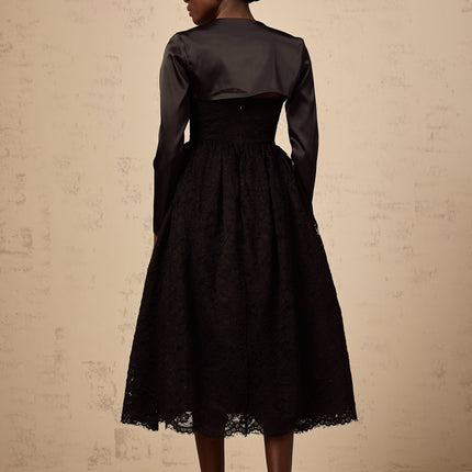 Lia Black Satin Top and Dress Panelled Set