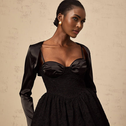 Lia Black Satin Top and Dress Panelled Set