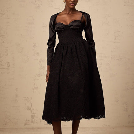Lia Black Satin Top and Dress Panelled Set