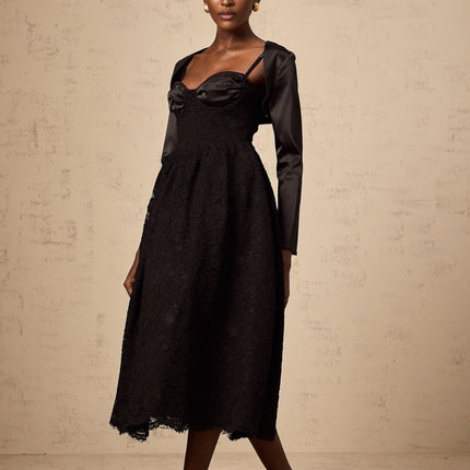 Lia Black Satin Top and Dress Panelled Set