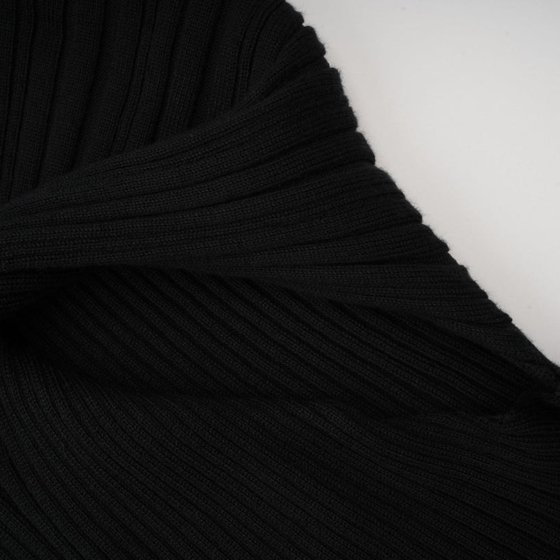 Liana Black Ribbed Sleeveless High Neck Top with Twist Detailing and Cut-Out