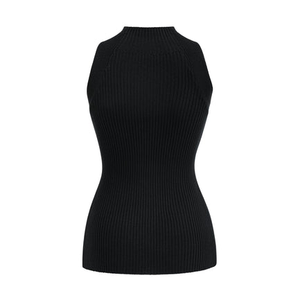Liana Black Ribbed Twist Detail Sleeveless Top