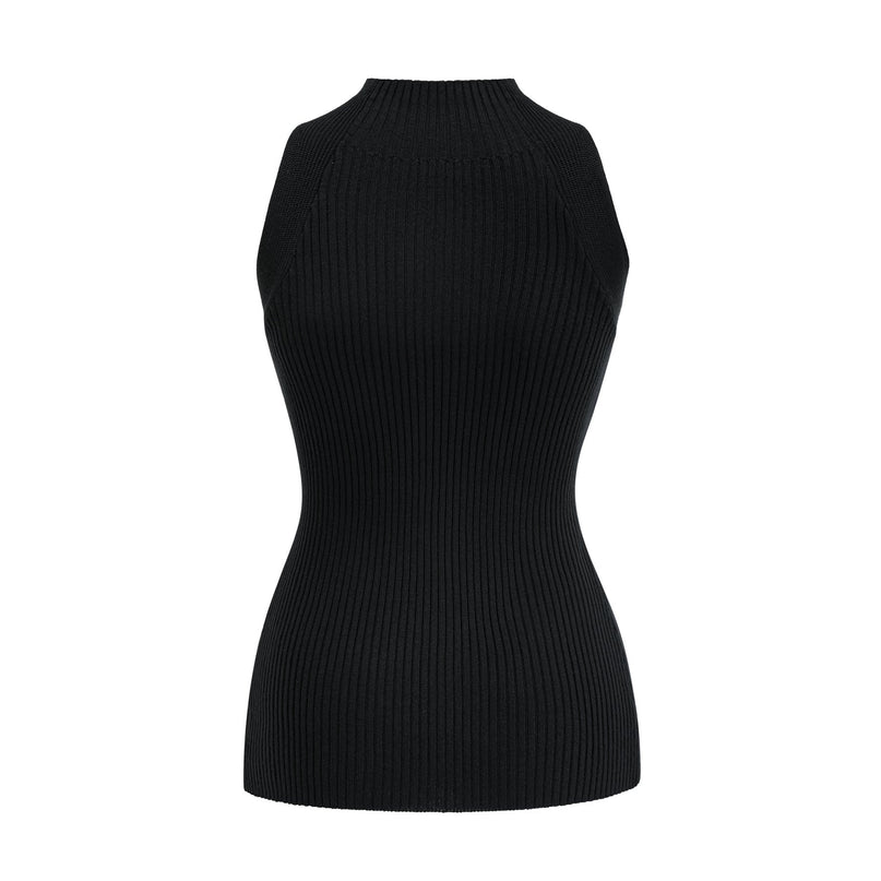 Liana Black Ribbed Twist Detail Sleeveless Top