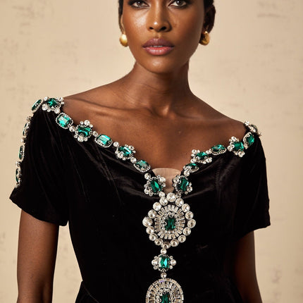 Liana Black Velvet Crystal Mini Dress Chic Style