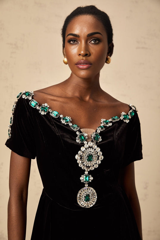 Liana Black Velvet Crystal Mini Dress Chic Style