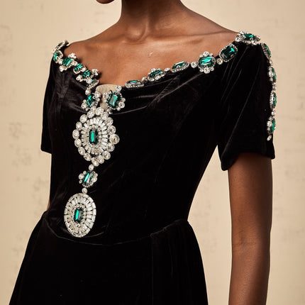 Liana Black Velvet Crystal Mini Dress
