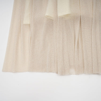 Liana Neutrals Metallic Threading Tiered Midi Dress Square Neck Sheer Sleeves Shirred Pleated Skirt Elegant