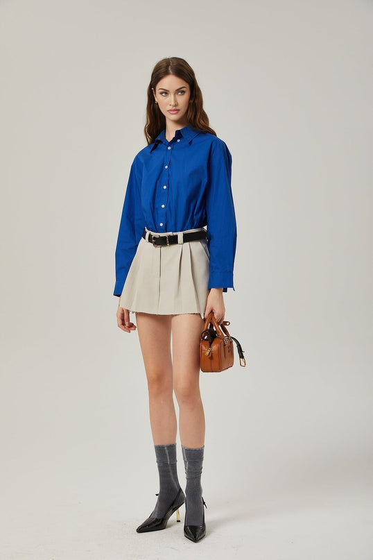 Liana Pleated Thigh Length Skirt Neutrals Elegance Sophistication Polyester Cotton Pockets