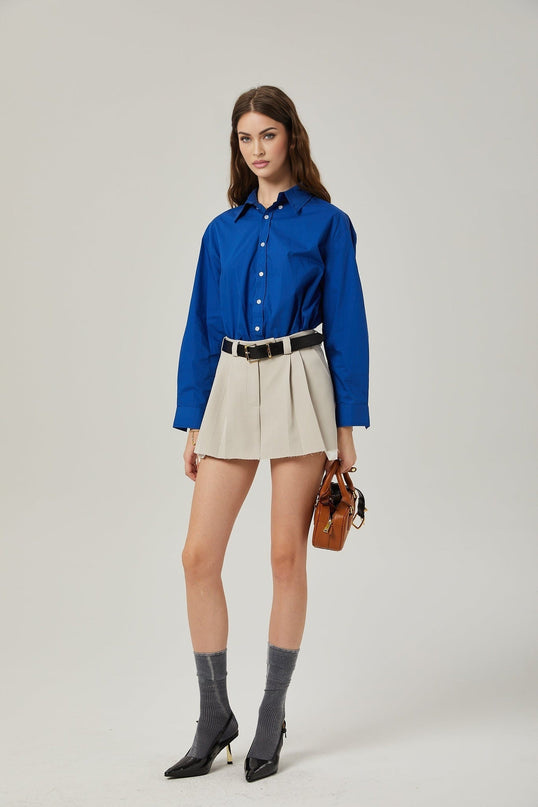 Liana Pleated Thigh Length Skirt in Neutrals