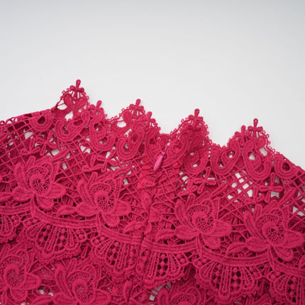 Liana Red Lace Maxi Dress with Scalloped Trim and Cut-Work Design