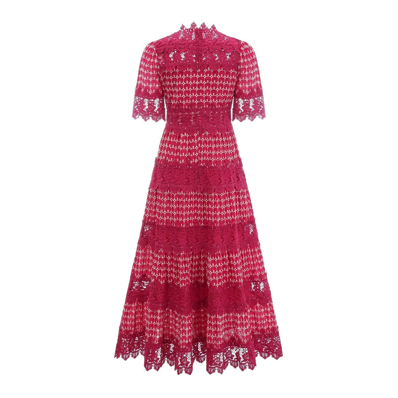 Liana Red Lace Scallop Maxi Dress