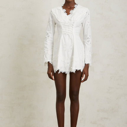 Liana White Floral Embroidered A-Line Mini Dress