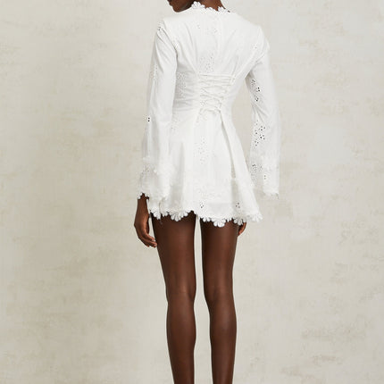 Liana White Floral Embroidered Mini Dress
