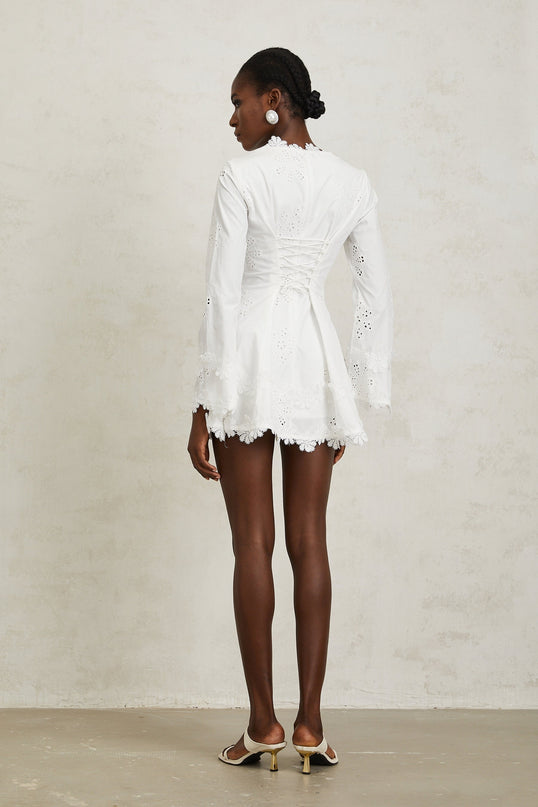 Liana White Floral Embroidered Mini Dress